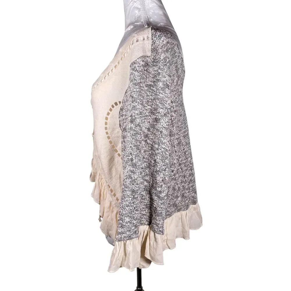 NWT Sage Boho Open Lace Front Ruffle Peasant Coquette Cream Gray Top Size Small - Picture 10 of 16